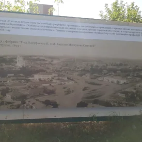 Село Озёры, вид с фабрики "Т-ва Мануфактур И. и М. Василия Моргунова Сыновей". Фото Д. И. Перегудова, 1893 года. Баннер в городе Озёры в рамках проекта "Озёрского летописца". 2024 год.