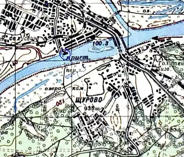 Карта РККА, 1941 год (съемка 1935 - 1941 гг.). Пристань "Бочманово" и Щурово.