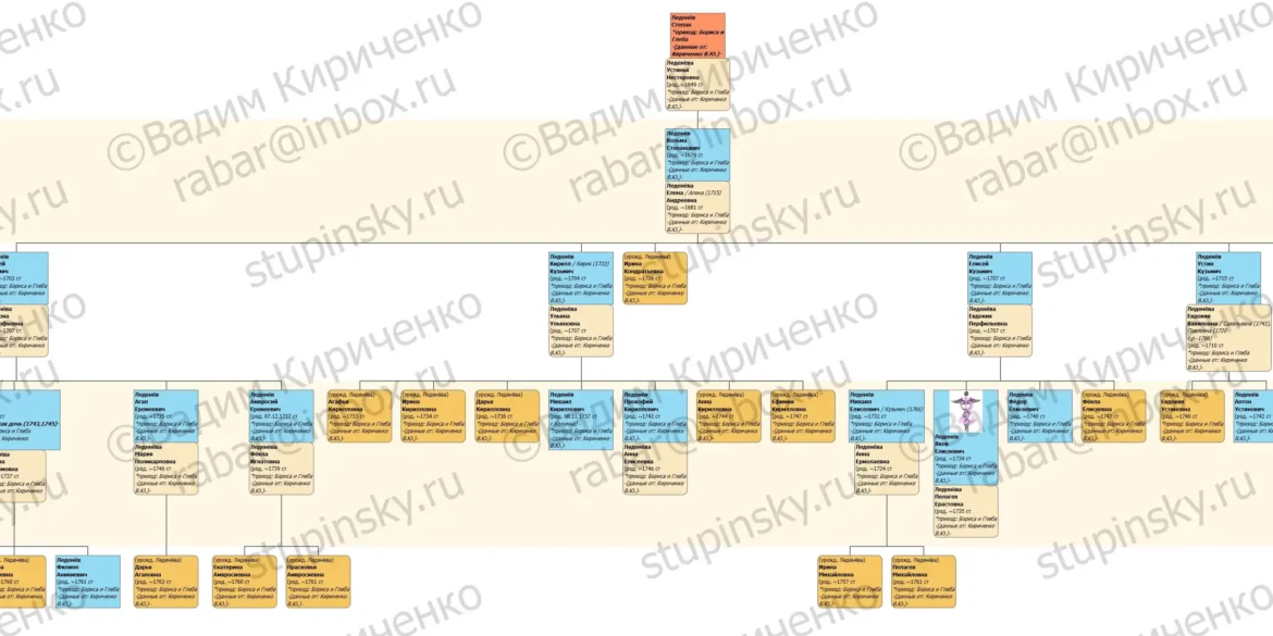 Родословная схема Леденёвы (г. Коломна) на 17.05.2020 В. Ю. Кириченко.