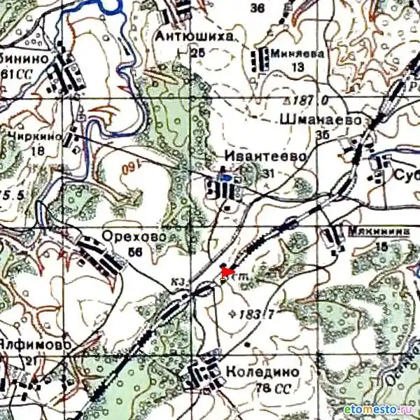 Станция "Мякинино" Малинского района на карте РККА 1941 года (карта составлена по данным на 1935 - 1940 гг.).