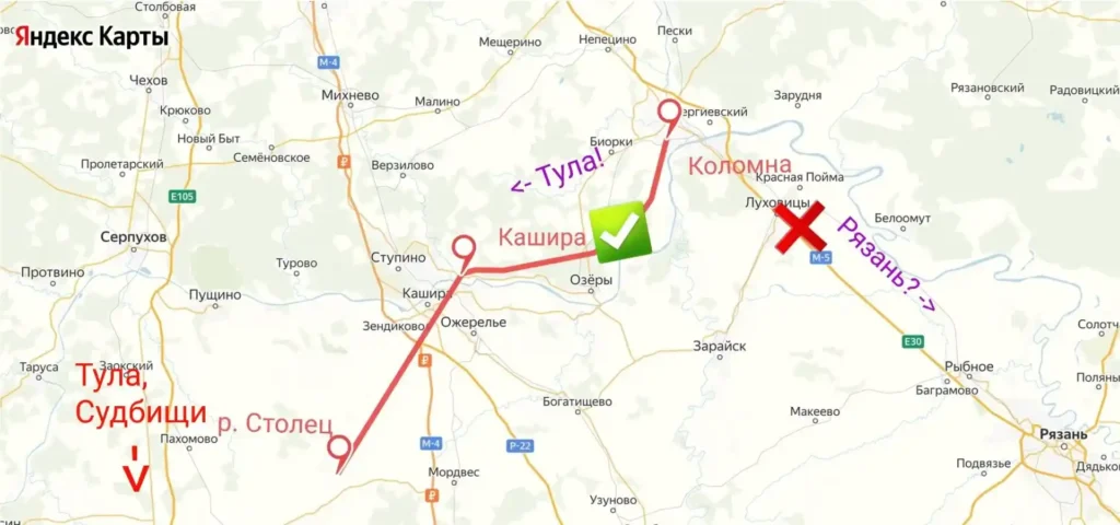 Схема движения русских войск из Коломны для защиты южных рубежей от крымского хана Девлет Гирея перед битвой при Судбищах, 1555 год. Реконструкция по Лицевому летописному своду Залата Т. К. (27.02.2023).