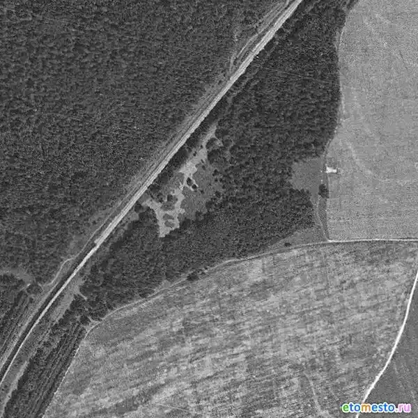 Место, где располагался рабочий городок Мособхода в районе деревень Зевалово и Шманаево в 1930-е гг., на спутниковой карте 1978 года.