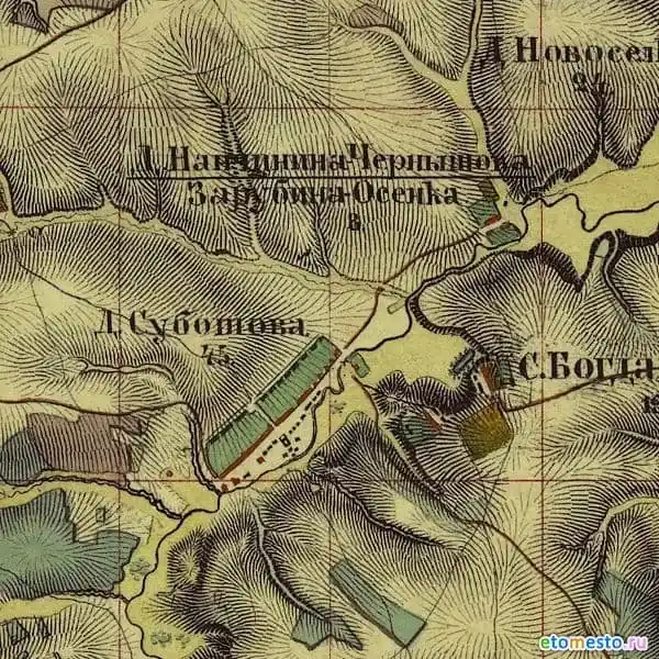 Деревня Субботово Коломенского уезда на карте 1853 года.