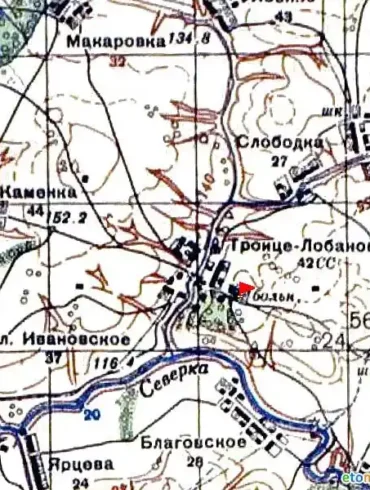 Троице-Лобановская больница на карте РККА N-37 (А) 1941 года (составлена по данным за 1935 - 1940 гг.).