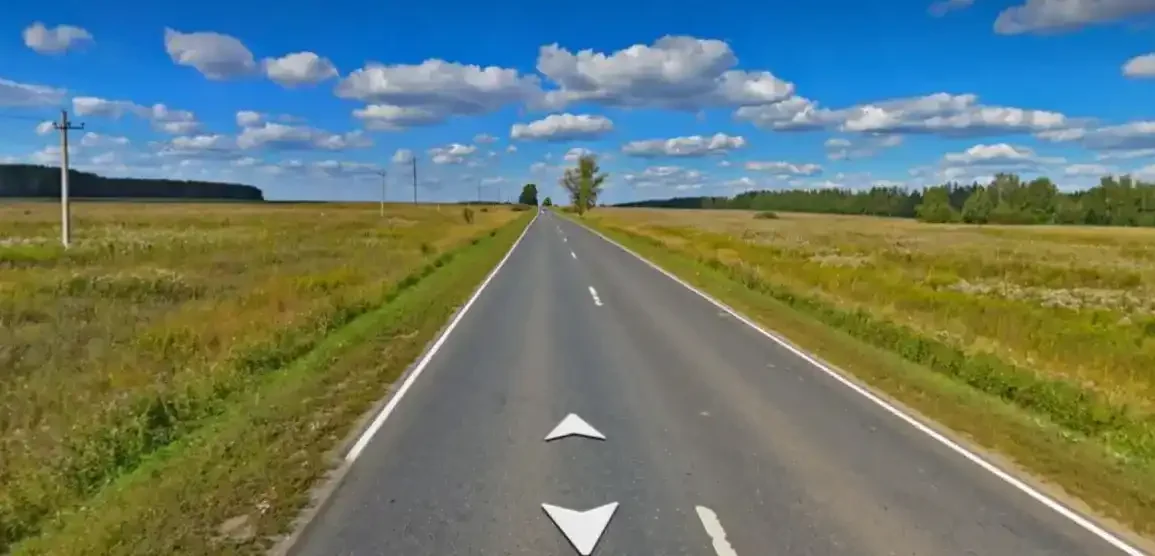 Панорама автомобильной дороги "Панино - Малино" в месте бывшей деревни Выселки в Ступинском городском округе. "Яндекс карты", 2018 год.