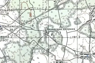 Деревня Веневские дворики на карте РККА 1941 года. Карта составлена по данным на 1935 - 1940 гг.