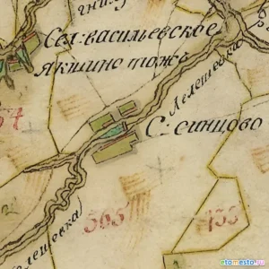 Сенцово Коломенского уезда на плане Генерального межевания (XVIII в.).