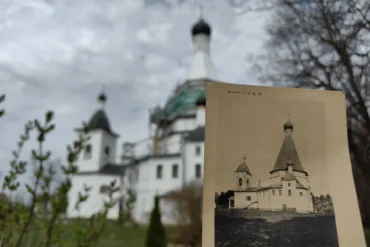 Церковь Воскресения Господня в селе Городня городского округа "Ступино" (памятник федерального значения) и тот же храм на старинной открытке издательства "Г. С. Д. Ш." (графа С. Д. Шереметева). Пасха 2025 года.