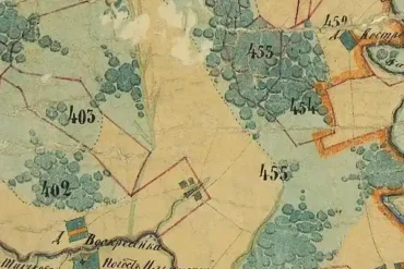 Деревня Аксинькино Серпуховского уезда (не подписана на плане) и окрестности. План Генерального межевания, 1792.