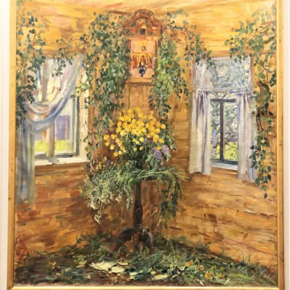 Троицын день. М. Г. Абакумов, 1993. Холст, масло. Д. Синяково Вологодской области. Музейно-выставочный зал им. М. Г. Абакумова (Коломенская картинная галерея "Дом Озерова").