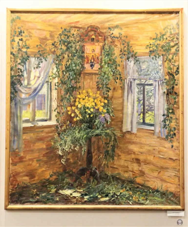 Троицын день. М. Г. Абакумов, 1993. Холст, масло. Д. Синяково Вологодской области. Музейно-выставочный зал им. М. Г. Абакумова (Коломенская картинная галерея "Дом Озерова").