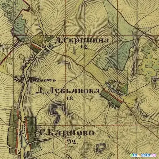 Лукьяново и окрестности на карте 1853 года.