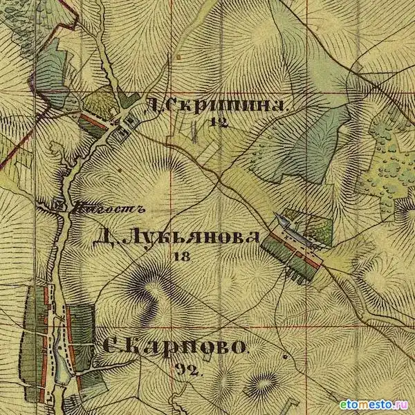 Лукьяново и окрестности на карте 1853 года.