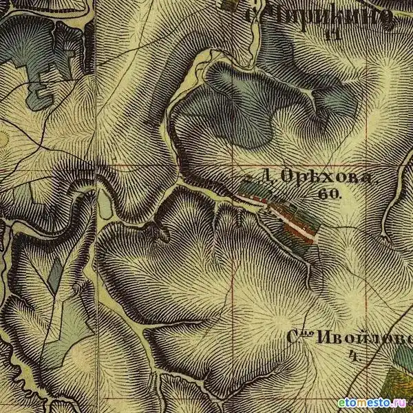Деревня Орехово Мещеринской волости Коломенского уезда на карте 1853 года.
