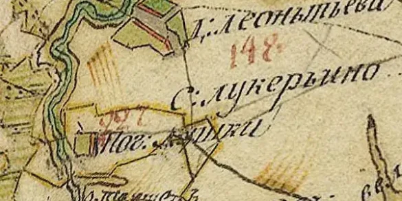 Погост Лушки, Коломенский уезд, на планах Генерального межевания (вт. пол. XVIII в.).