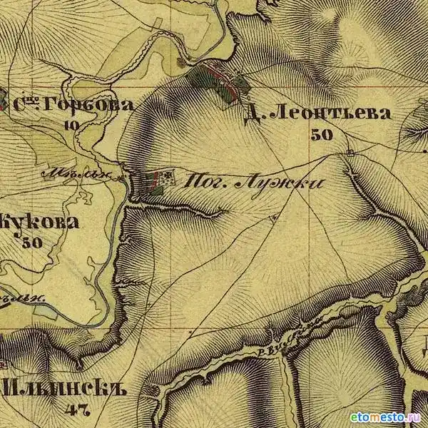 Погост Лужки Коломенского уезда на карте 1853 года.