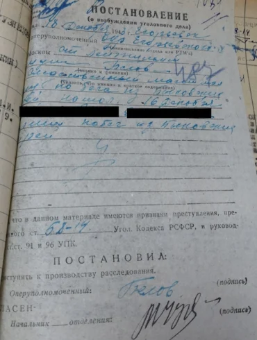 Дело о фиктивном побеге. Город Егорьевск, 1943 год. Территориальный отдел по г.о. Егорьевск Управления №5 ГБУ МО «ЦГАМО», Ф. 83, Оп. 1, Д. 2, Л. 486 - 488.