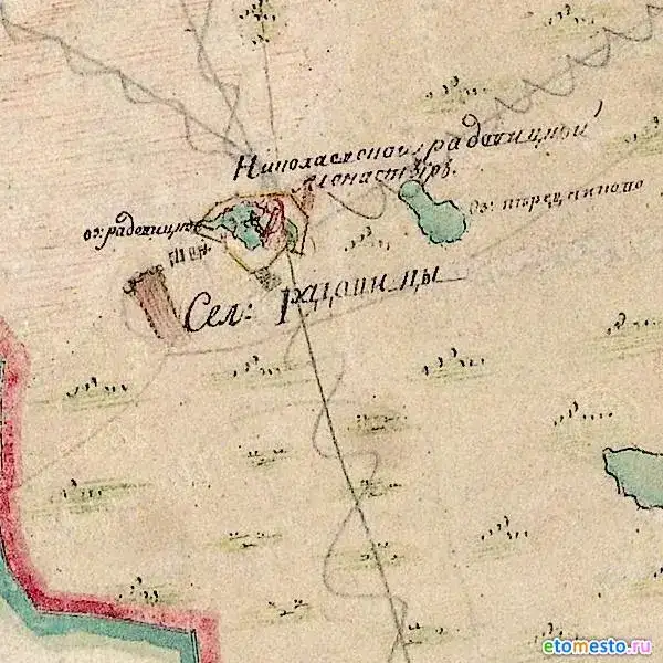 Радовицы и Радовицкий монастырь Рязанского уезда на плане Генерального межевания