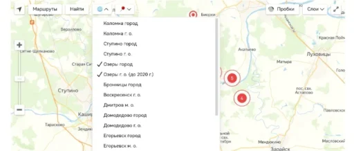 Пример работы с фильтрацией меток на краеведческой карте на портале "Про Край" — на карте остаются только объекты в городе Озёры и Озёрском районе.