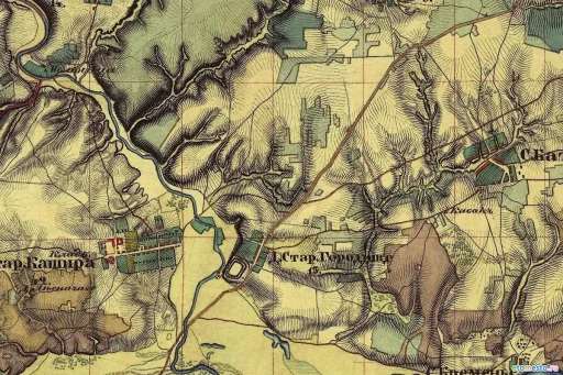 Село Старая Кашира, деревня Городище и окрестности на 1853 год.