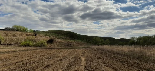 Вид на городище Старой Каширы с северо-запада. Весна 2023 г.