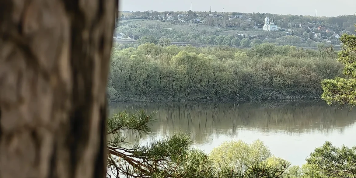 Вид на село Горы с городища Ростиславль. Апрель 2025 г. Фото Т. Залата.