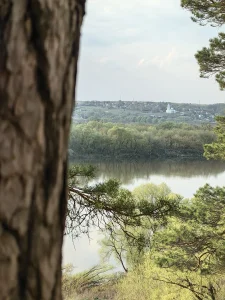 Вид на село Горы с городища Ростиславль. Апрель 2025 г. Фото Т. Залата.