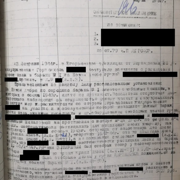Дело о расхищении досок. Егорьевск, 1944 г. ТО по г.о. Егорьевск Управления №5 ГБУ МО «ЦГАМО», Ф. 83, Оп. 1, Д. 2, Л. 196 — 197. Загружено на Про Край: Краеведческая Лаборатория Егорьевск